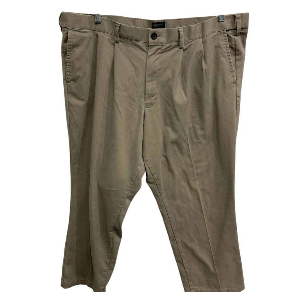 Dockers Mens Khaki Classic Fit Pleated Front Pants Size 46 Neutral Workwear